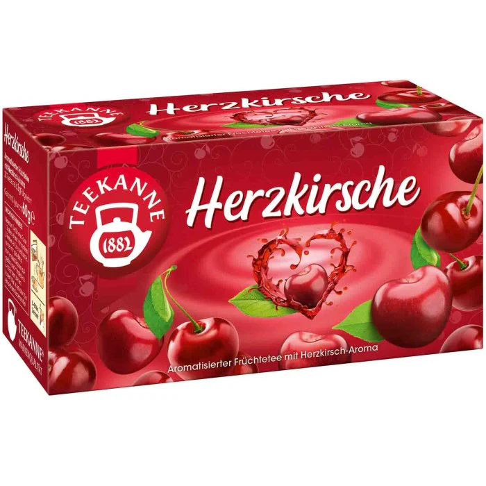 Teekanne Herzkirsche Früchtetee 20 Doppelkammerbeutel